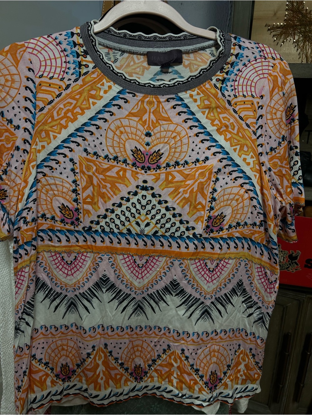 Hale Bob Orange & Blue Patterned Short Sleeve Tee